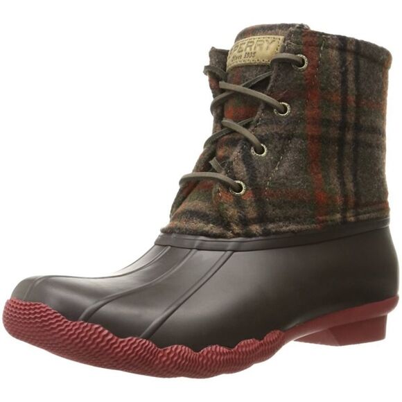 Sperry Saltwater Prints Boots Brown Plaid Fisherman Core Size 8.5 - Picture 1 of 11